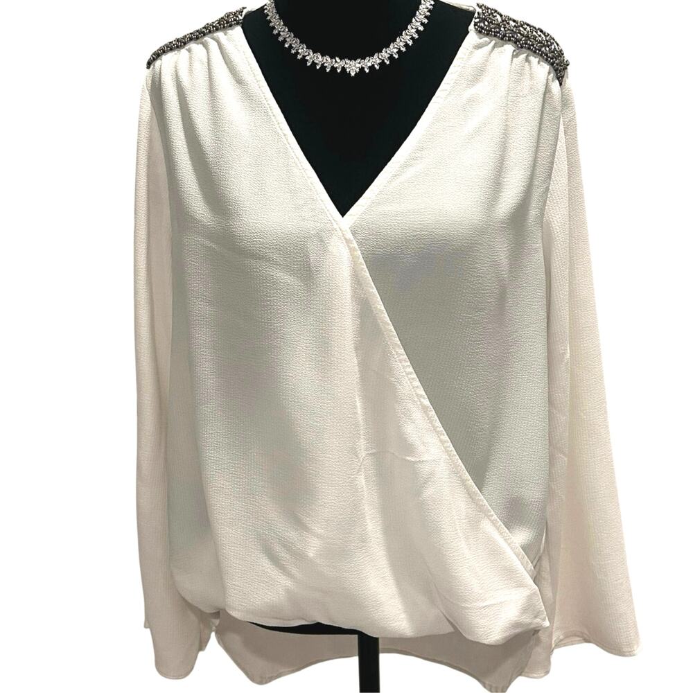 Gibson White Long Sleeve Hi-Lo Blouse • Size M/P • Lightweight Flowy Top